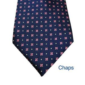 Chaps Mens Navy Pink All Silk Geometric Tie 3" Wide 59" Long Handmade Necktie
